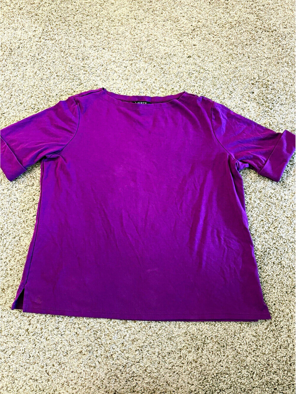 Lauren Ralph Lauren Purple Boat Neck Cuffed Short Sleeve Top 2X Cotton Casual